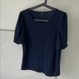 Ann Taylor Factory Navy Eyelet Puff Sleeve Top